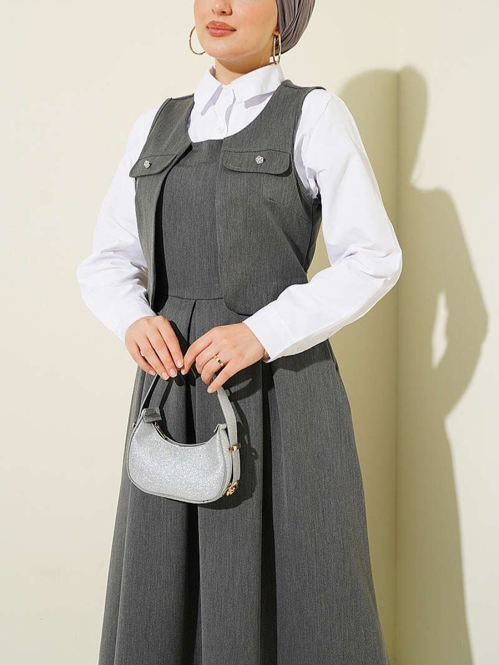 Modest Dress-Gray Pleated Jumper - Size XL (Shirt Not Included) - Picture 2 of 6